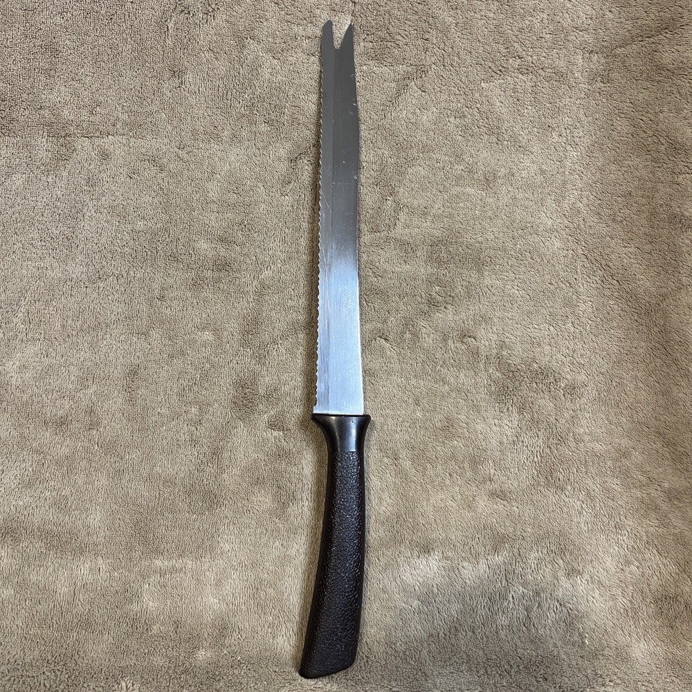 Vintage Quikut USA Knife Carving‎ Stainless Serrated Black Handle 8.25" Blade